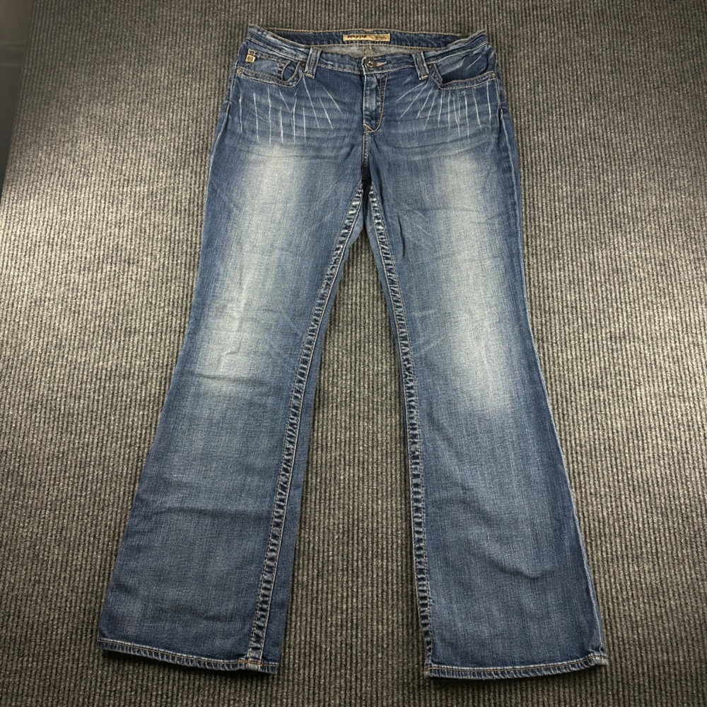 Big Star Maddie Mid Rise Bootcut Jeans Mens 32R Blue Denim Whiskered Wash 2876